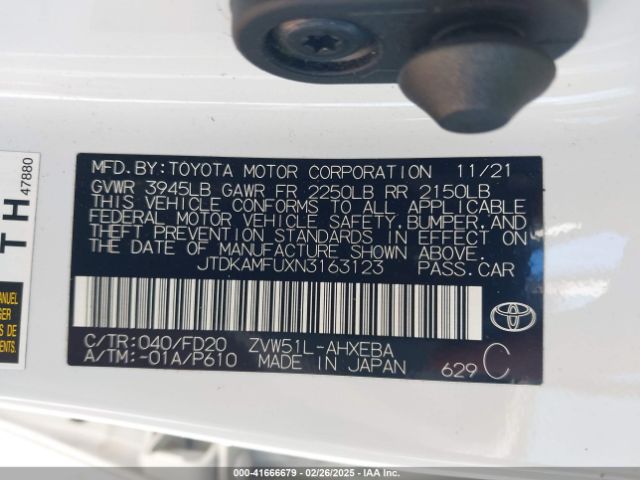 JTDKAMFUXN3163123 Toyota Prius Le