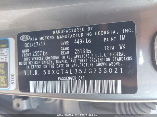 5XXGT4L35JG233021 KIA Optima Lx