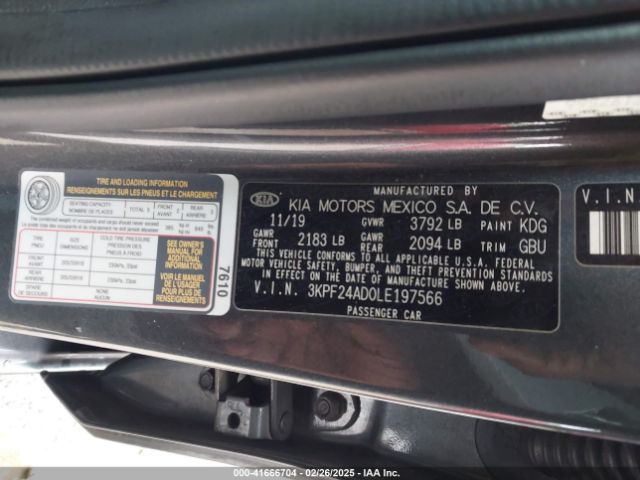 3KPF24AD0LE197566 KIA Forte Lxs