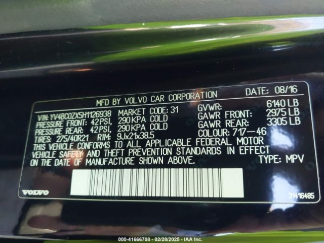 2017 VOLVO XC90 HYBRID YV4BC0ZX5H1126938 Photo 8