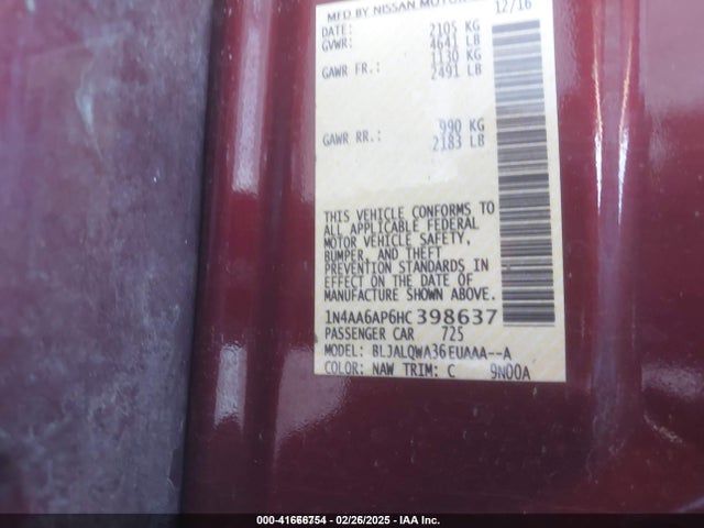 Nissan Maxima 3.5 S 2017 1N4AA6AP6HC398637 Image 9