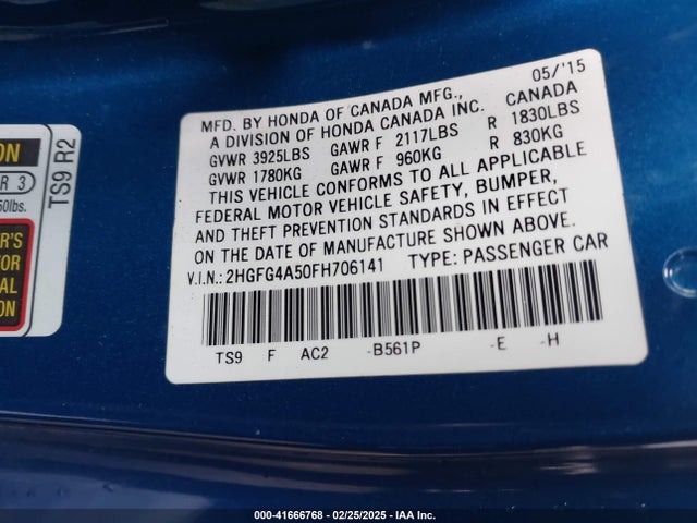 Honda CIVIC SI 2015 2HGFG4A50FH706141 Image 9