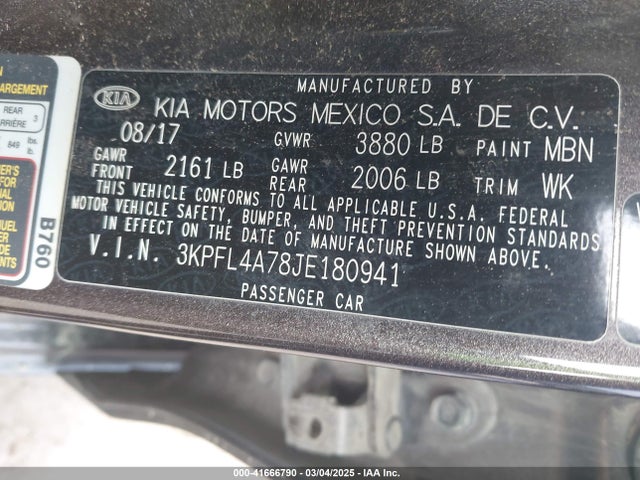 3KPFL4A78JE180941 KIA FORTE LX