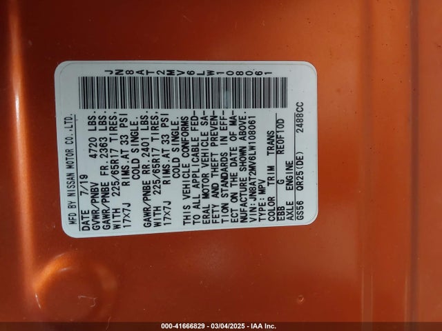 JN8AT2MV6LW108061 Nissan Rogue Sv Intelligent Awd