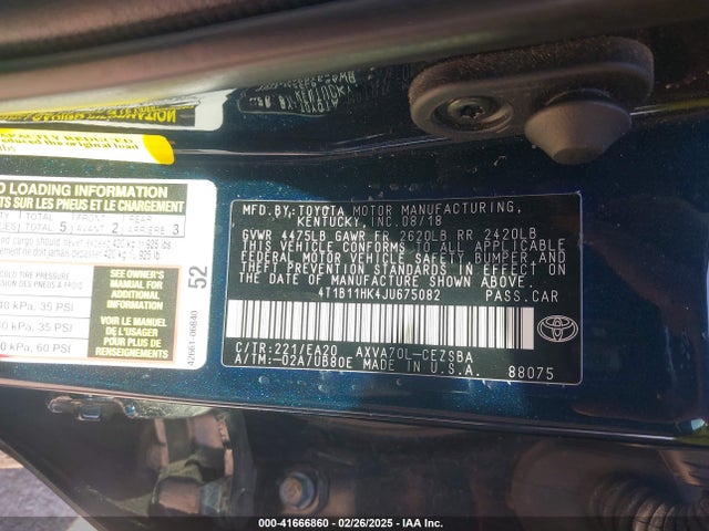 4T1B11HK4JU675082 Toyota CAMRY SE