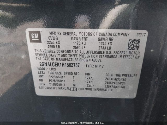 2GNALCEK1H1582737 Chevrolet EQUINOX LT