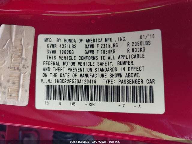 1HGCR2F55GA120416 Honda Accord Sport