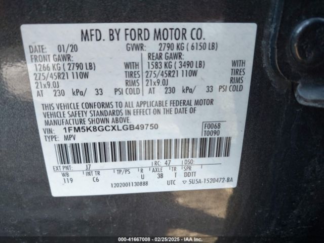 2020 FORD EXPLORER 1FM5K8GCXLGB49750 Photo 8