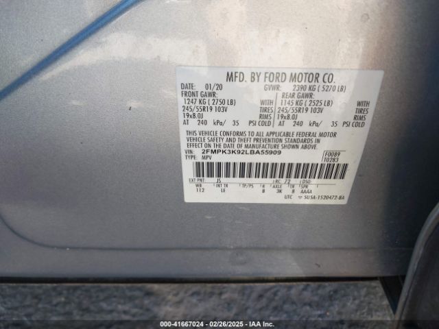 2FMPK3K92LBA55909 Ford Edge Titanium
