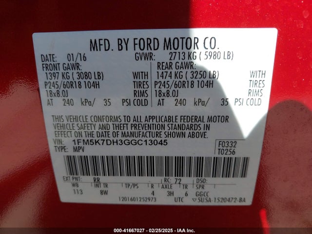 1FM5K7DH3GGC13045 Ford EXPLORER XLT