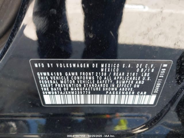 3VWDB7AJXHM235779 Volkswagen Jetta 1.4t Se