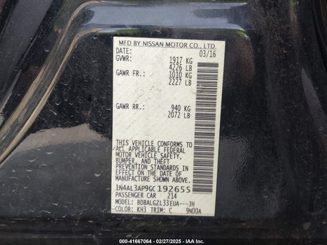 1N4AL3AP9GC192655 Nissan Altima 2.5 S