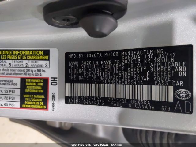 2T1BURHE0HC855414 Toyota COROLLA SE