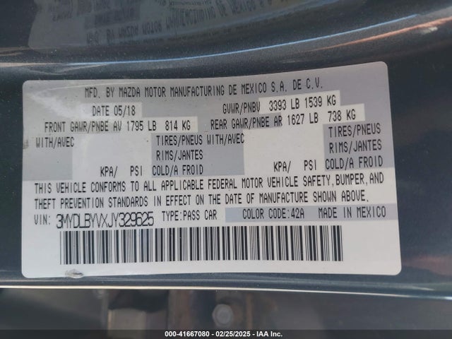 3MYDLBYVXJY329625 Toyota YARIS IA