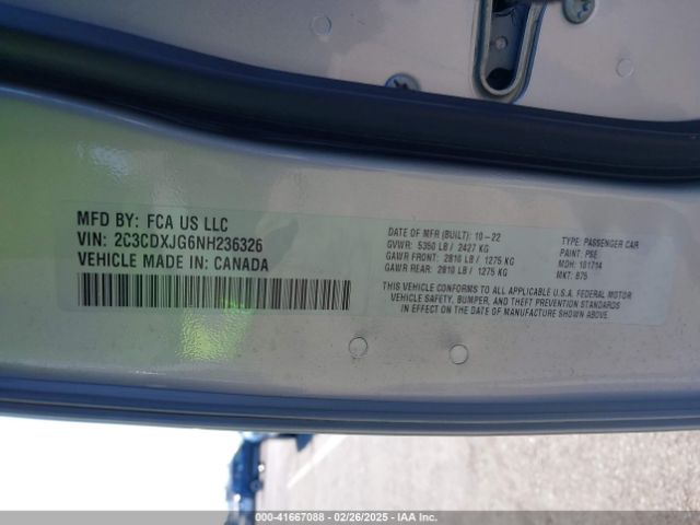 2C3CDXJG6NH236326 Dodge Charger Sxt Awd
