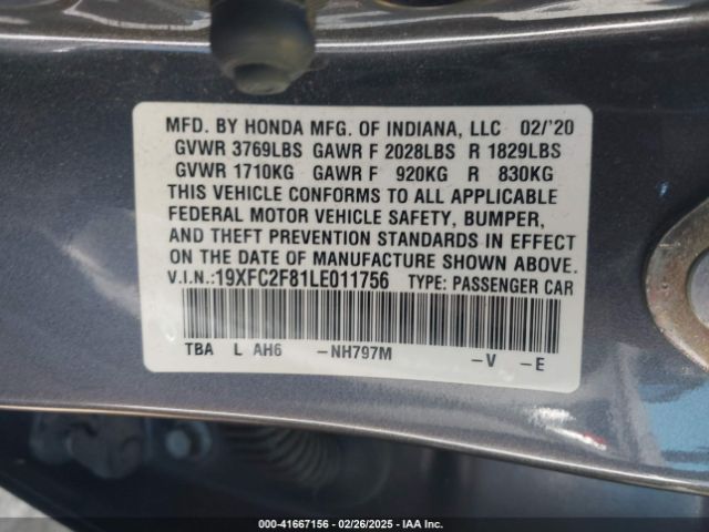 19XFC2F81LE011756 Honda Civic Sport