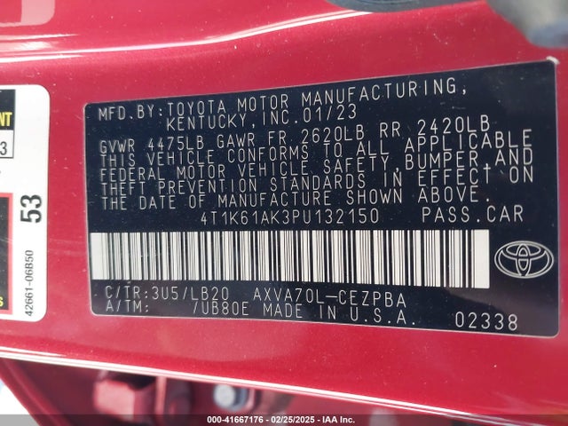 4T1K61AK3PU132150 Toyota CAMRY XSE