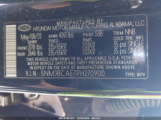 5NMJBCAE7PH270900 Hyundai TUCSON SEL
