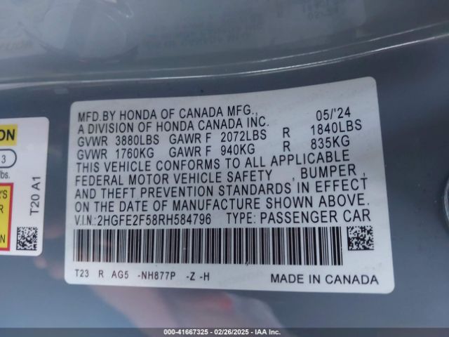 2HGFE2F58RH584796 Honda Civic Sport
