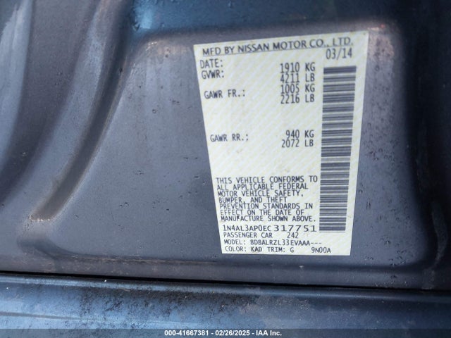 Nissan Altima 2.5 S 2014 1N4AL3AP0EC317751 Image 9