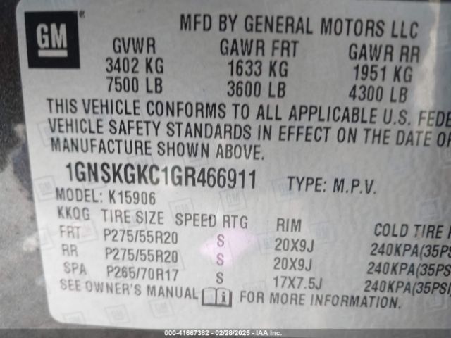 1GNSKGKC1GR466911 Chevrolet Suburban Ls
