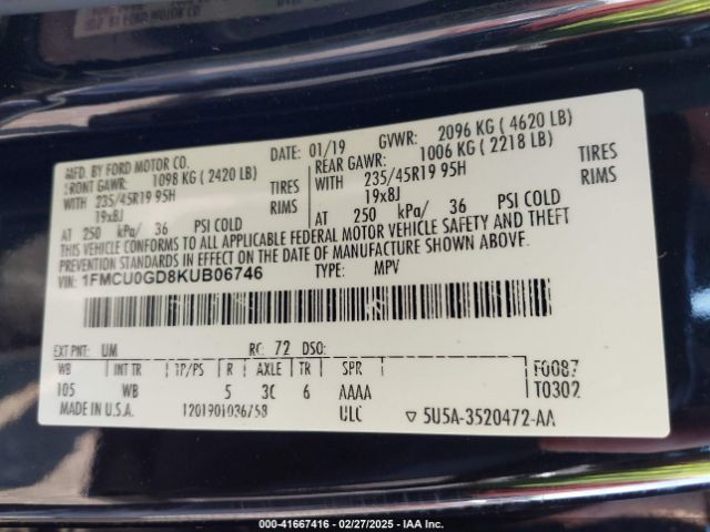 1FMCU0GD8KUB06746 Ford ESCAPE SE