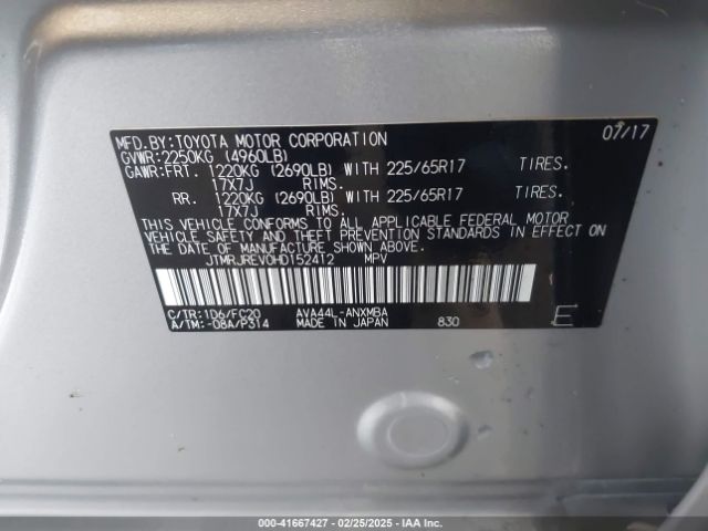 JTMRJREV0HD152412 Toyota Rav4 Hybrid Xle