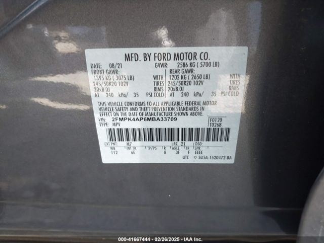 2FMPK4AP6MBA33709 Ford EDGE ST
