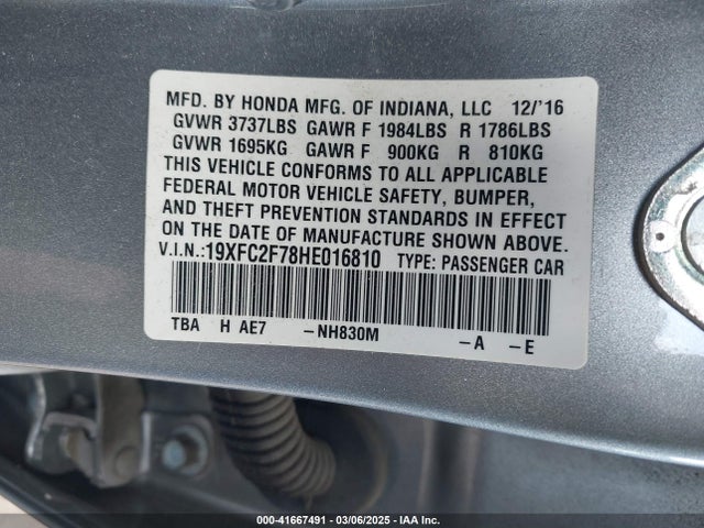 Honda CIVIC EX 2017 19XFC2F78HE016810 Image 9