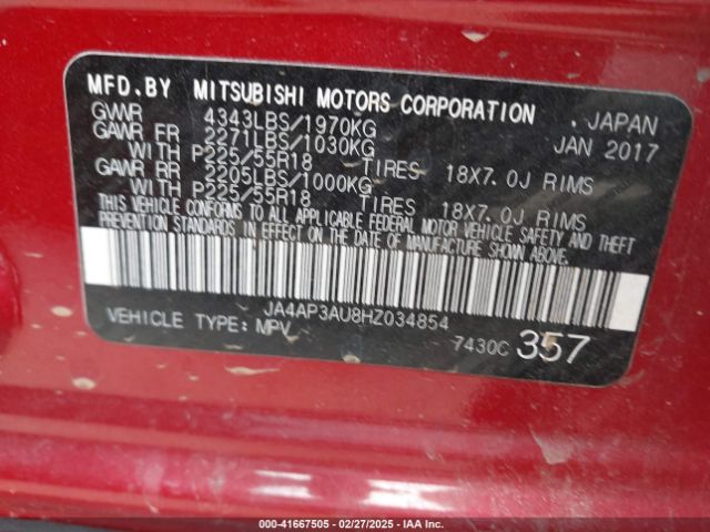 JA4AP3AU8HZ034854 Mitsubishi Outlander Sport 2.0 Es/2.0 Le