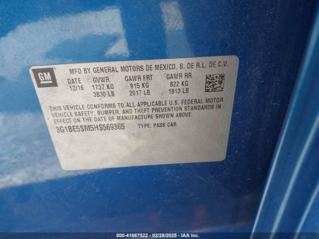 3G1BE5SM5HS569365 Chevrolet Cruze Lt Auto