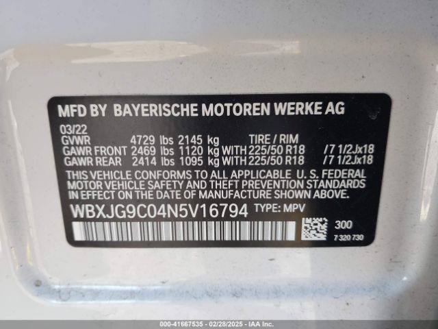 WBXJG9C04N5V16794 BMW X1 Xdrive28i