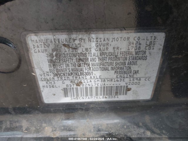 Nissan Versa 1.6 Sv 2019 3N1CN7AP7KL863051 Image 9
