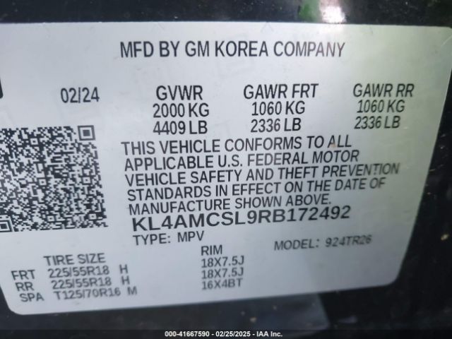 KL4AMCSL9RB172492 Buick Encore Gx Preferred Awd