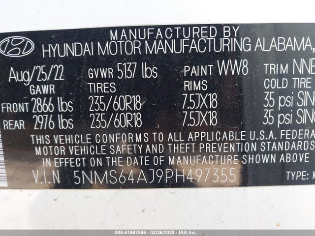 5NMS64AJ9PH497355 Hyundai Santa Fe Xrt