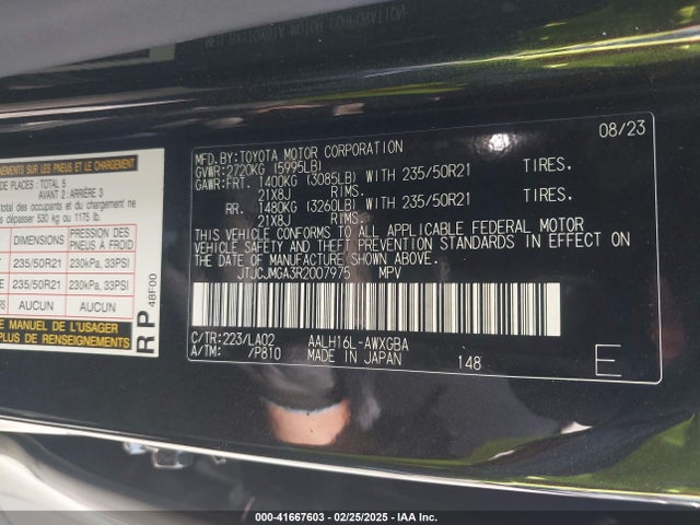 Aukcja sprzedaży 2024 Lexus Rx 450h+ Luxury, vin: JTJCJMGA3R2007975, numer aukcji: 41667603