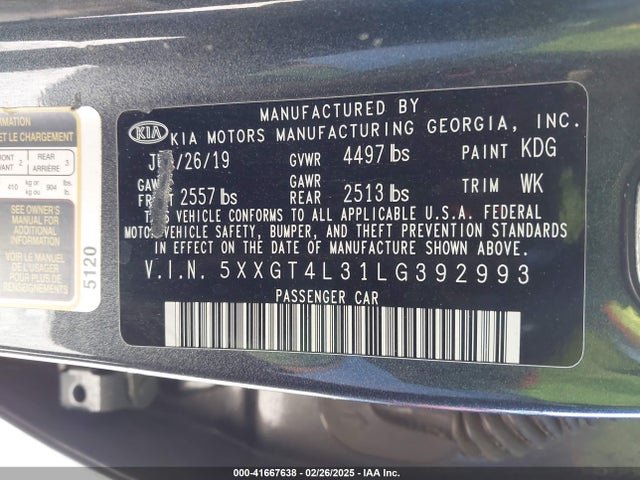 5XXGT4L31LG392993 KIA Optima Lx