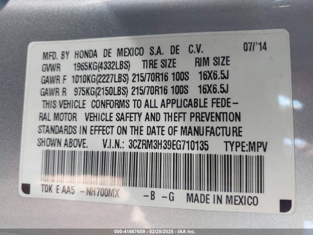 3CZRM3H39EG710135 Honda CR-V LX