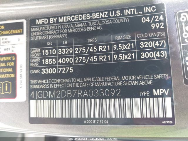 4JGDM2DB7RA033092 Mercedes-Benz Eqs 450 Suv