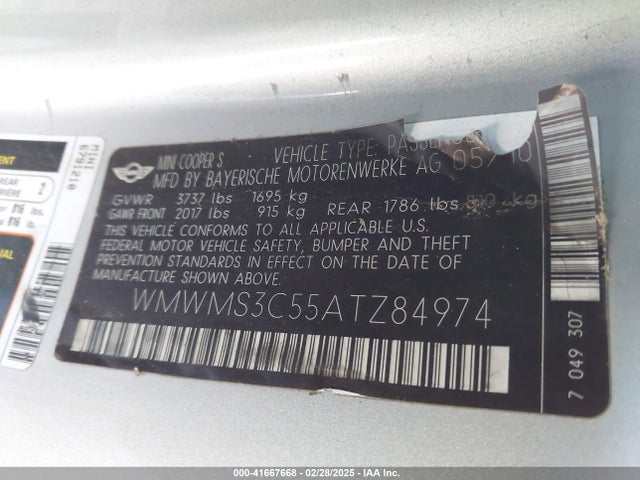 2010 MINI COOPER S WMWMS3C55ATZ84974 Photo 8