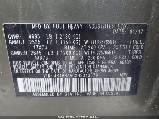 4S4BSAACXH3343079 Subaru Outback 2.5i
