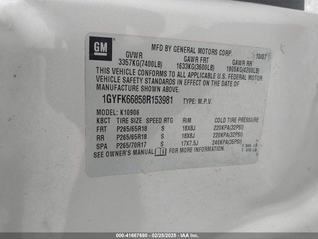2008 CADILLAC ESCALADE ESV 1GYFK66858R153981 Photo 8