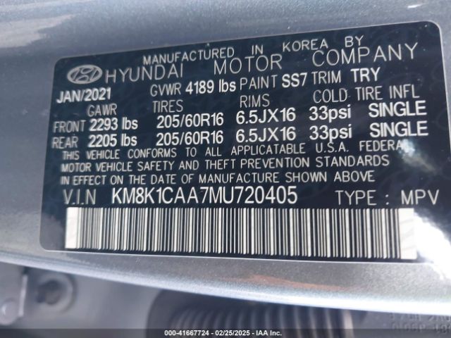 KM8K1CAA7MU720405 Hyundai Kona Se