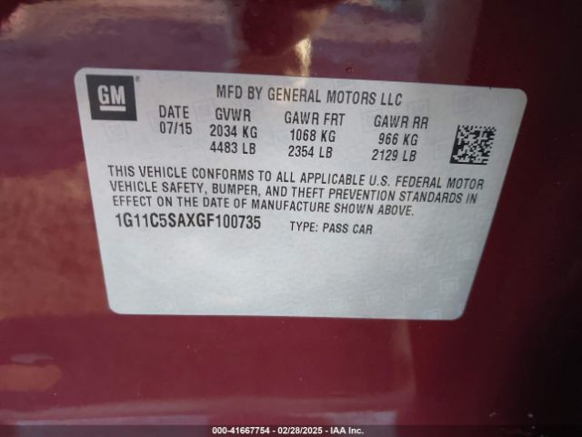 1G11C5SAXGF100735 Chevrolet Malibu Limited Lt