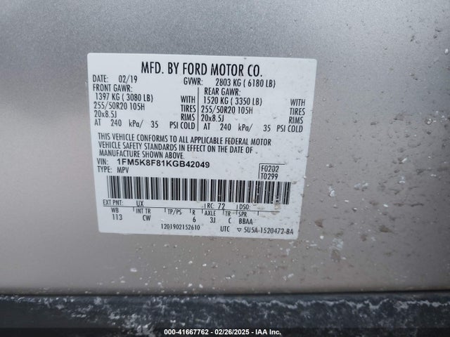 1FM5K8F81KGB42049 Ford Explorer Limited