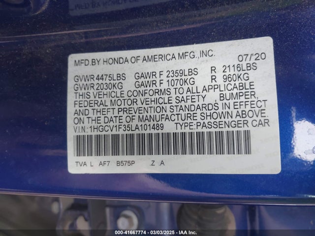 1HGCV1F35LA101489 Honda Accord Sport