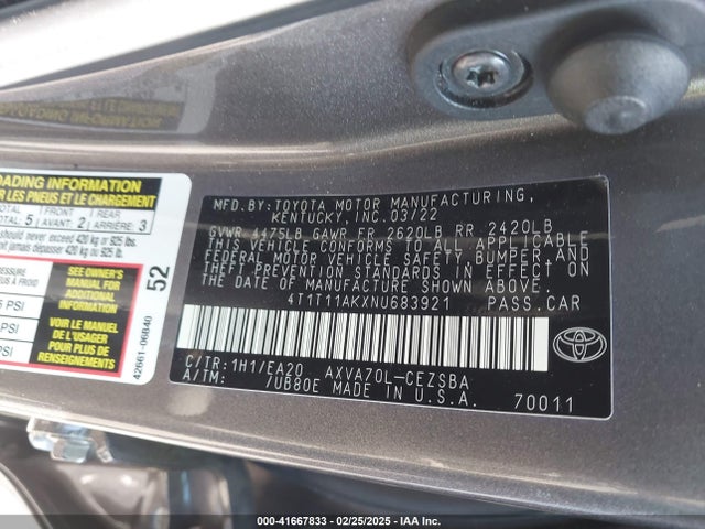4T1T11AKXNU683921 Toyota CAMRY SE