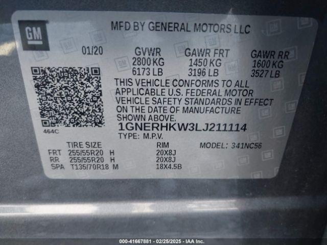 1GNERHKW3LJ211114 Chevrolet Traverse Fwd Lt Leather