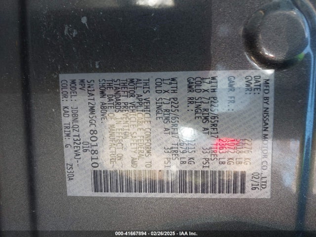 5N1AT2MM5GC801810 Nissan ROGUE SV
