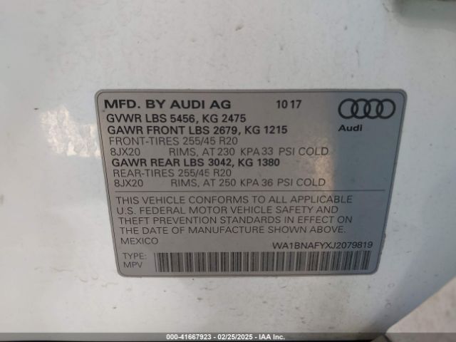 WA1BNAFYXJ2079819 Audi Q5 2.0t Premium/2.0t Tech Premium